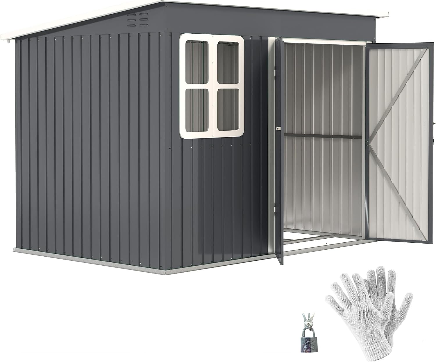 Outsunny 8.5 x 6ft Storage Shed Galvanised Steel Garden Shed, Metal Shed with Foundation Kit, Window, Lockable Wide Doors and Air Vents for Outdoor Patio, Dark Grey
