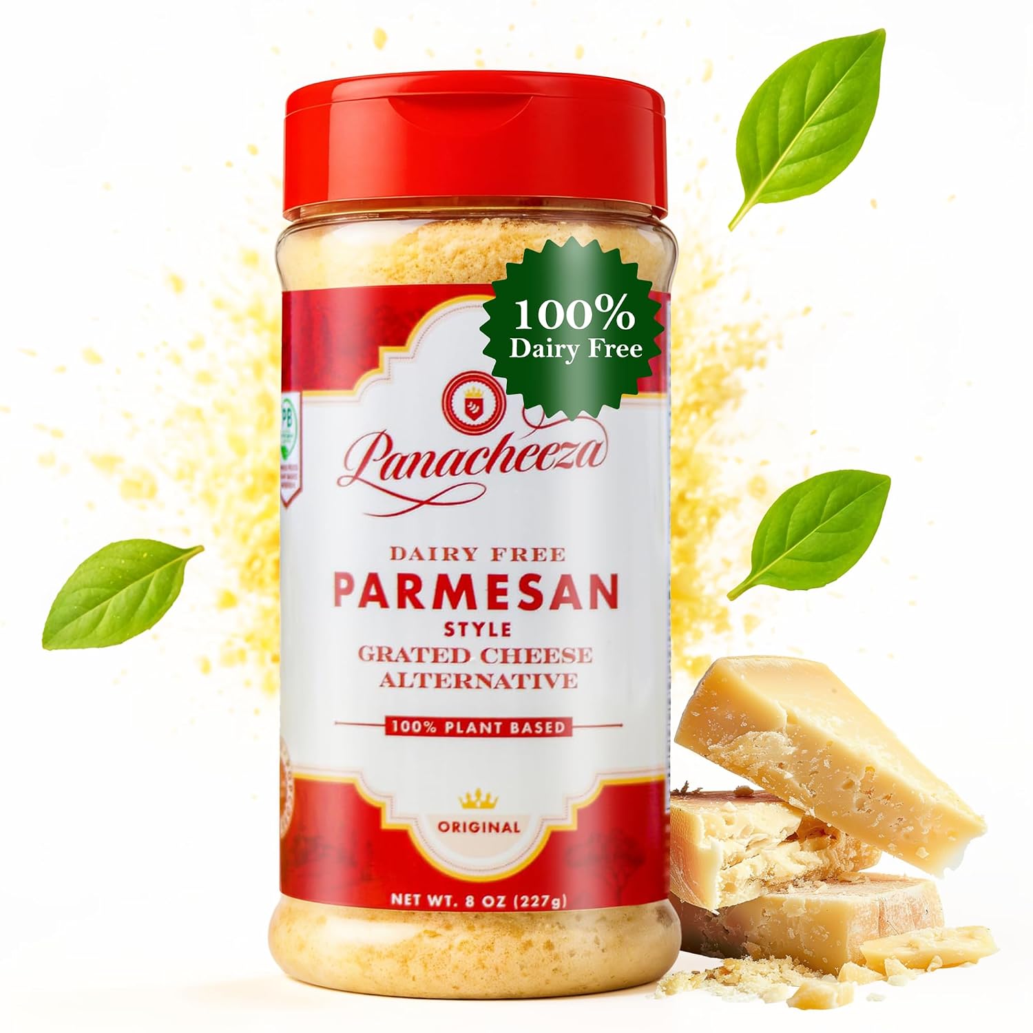 Panacheeza Plant-Based Grated Parmesan Cheese, 8oz – Dairy-Free Vegan Cheese with Cashews, Nutritional Yeast, Garlic Powder, Himalayan Pink Salt & Apple Cider Vinegar – for Pastas, Pizzas & Toppings