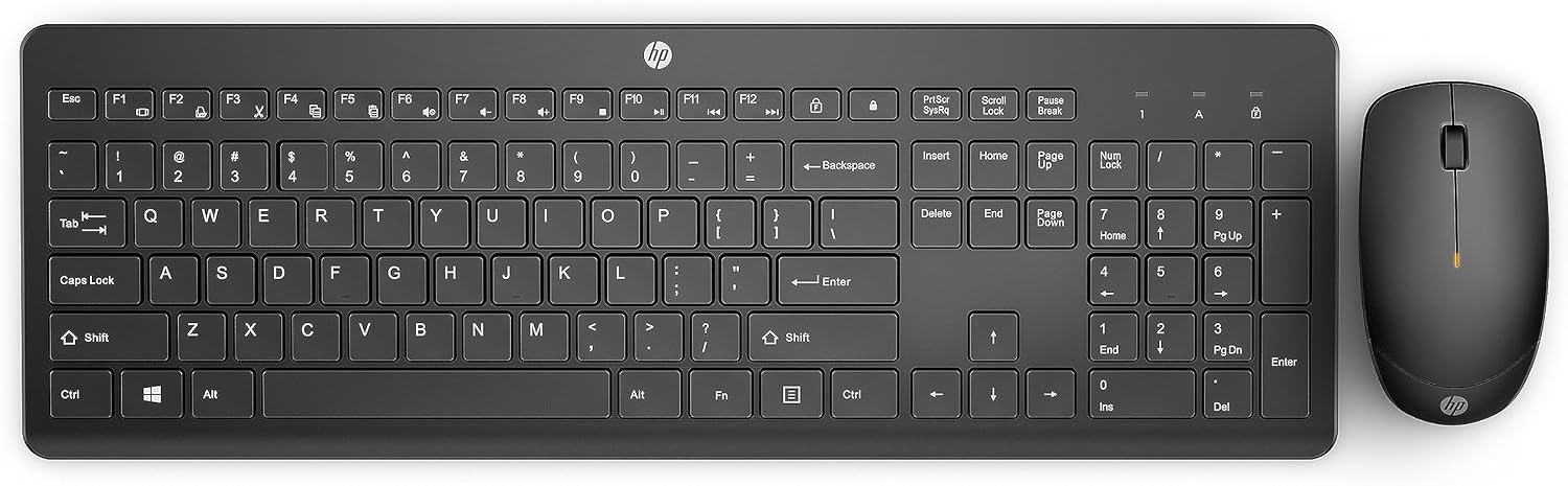 HP 230 Wireless Mouse and Keyboard Combo - 2.4GHz Wireless Connection - Long Battery Life - Durable & Low-Noise Design - Windows & Mac OS - Adjustable 1600 DPI - Numeric Keypad (18H24AA#ABA)