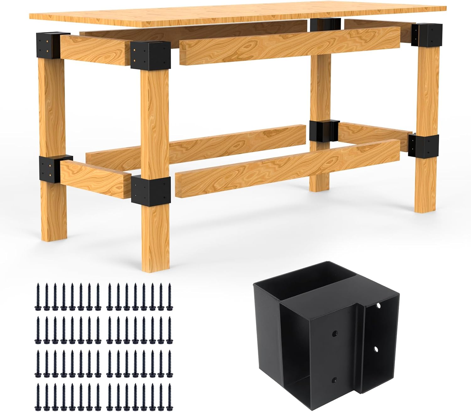 Heavy Duty Workbench Bracket Kit - 8 Pcs Steel 3-Way Right Angle Corner Brackets for DIY Custom Workbench, Shelving, Work Table, Fits 2x4 (Actual 1.5"x3.5") Wood