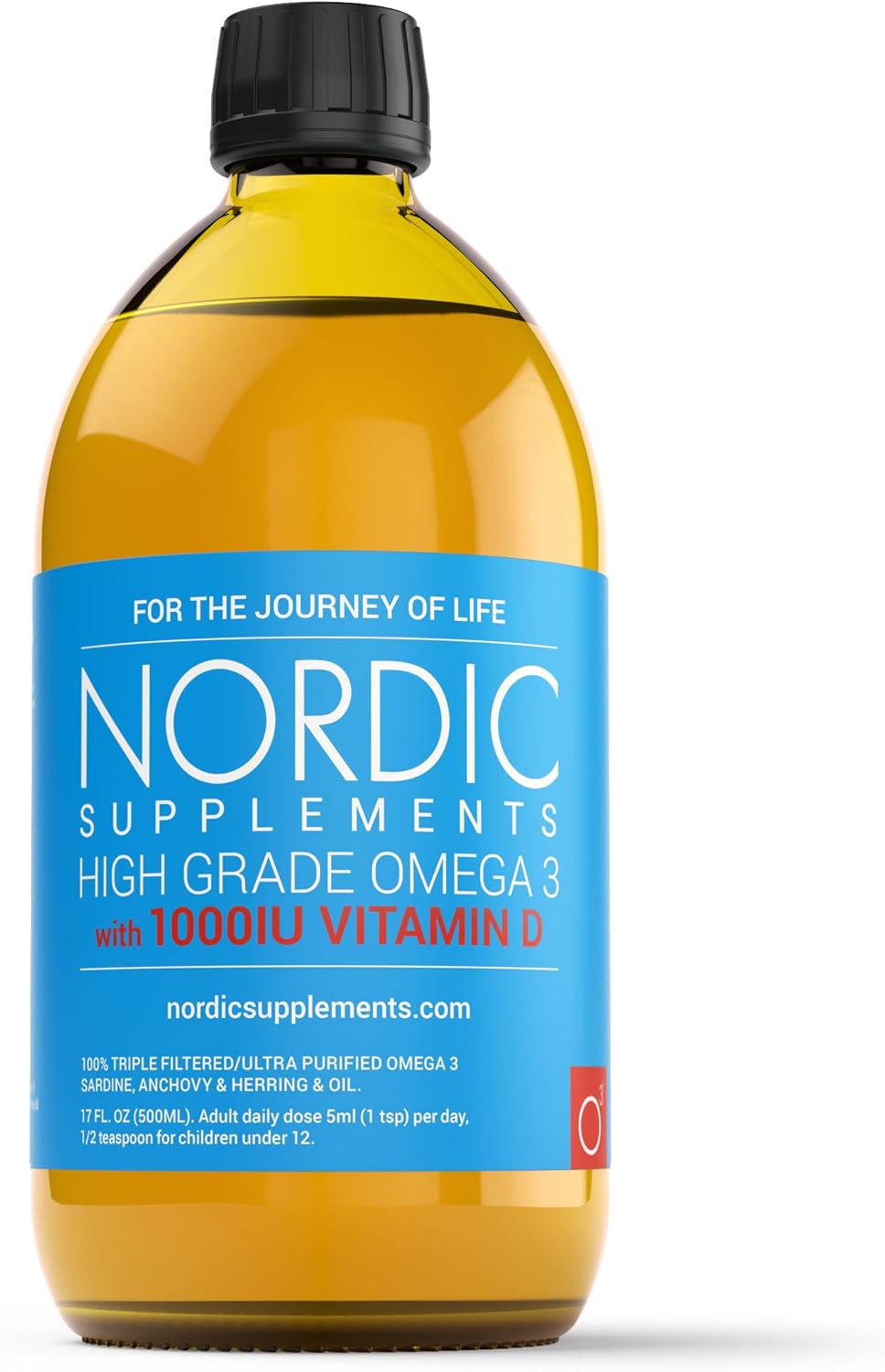Nordic Supplements High Strength 500ml Omega 3 Fish Oil with 1000iu Vitamin D3 in Natural Cholecalciferol Form. Taste Award Winning Lemon Flavoured and Tested