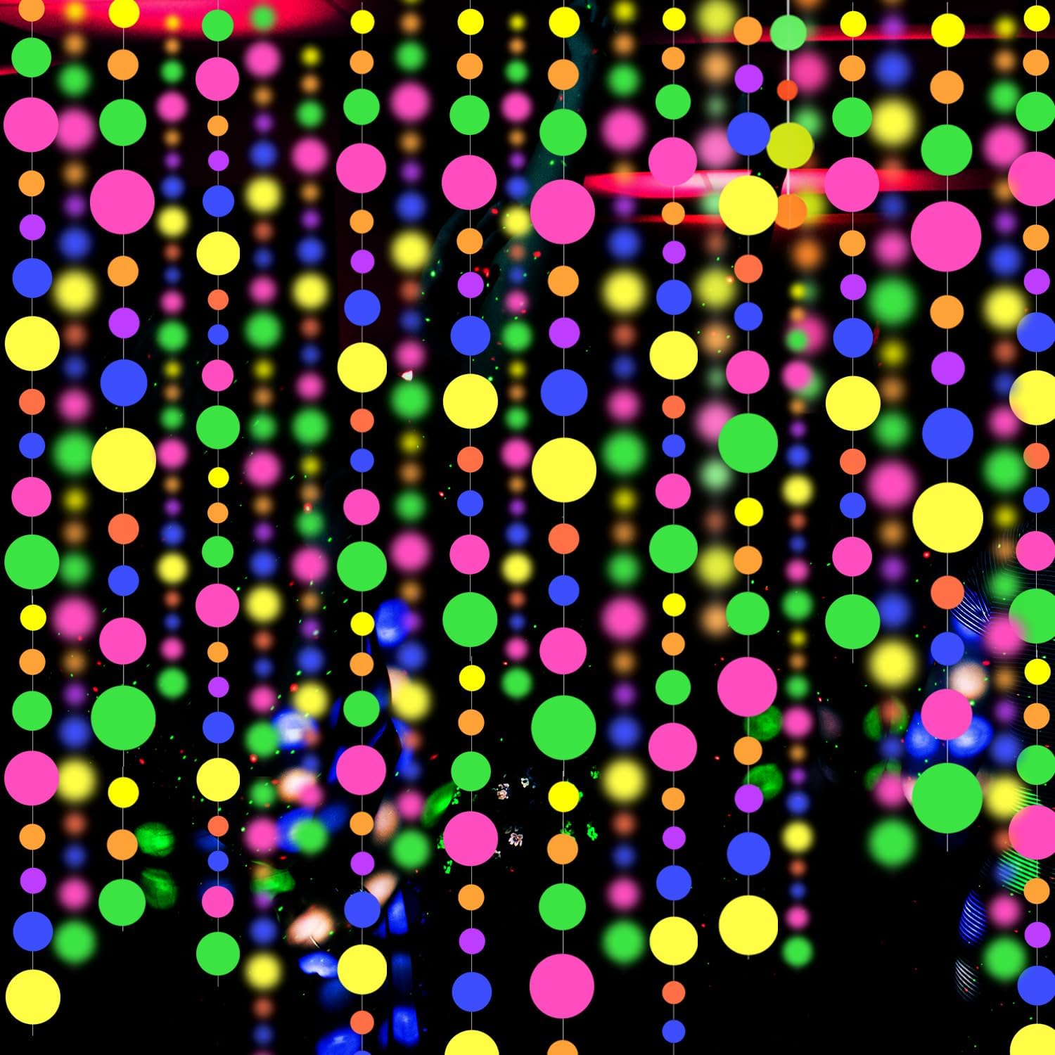 120feet UV Round Dot Paper Neon Garland Streamers Decorations for Glow Party UV Reactive Black Light Favors Glow in The Dark Supplies for Wedding Birthday Garlands