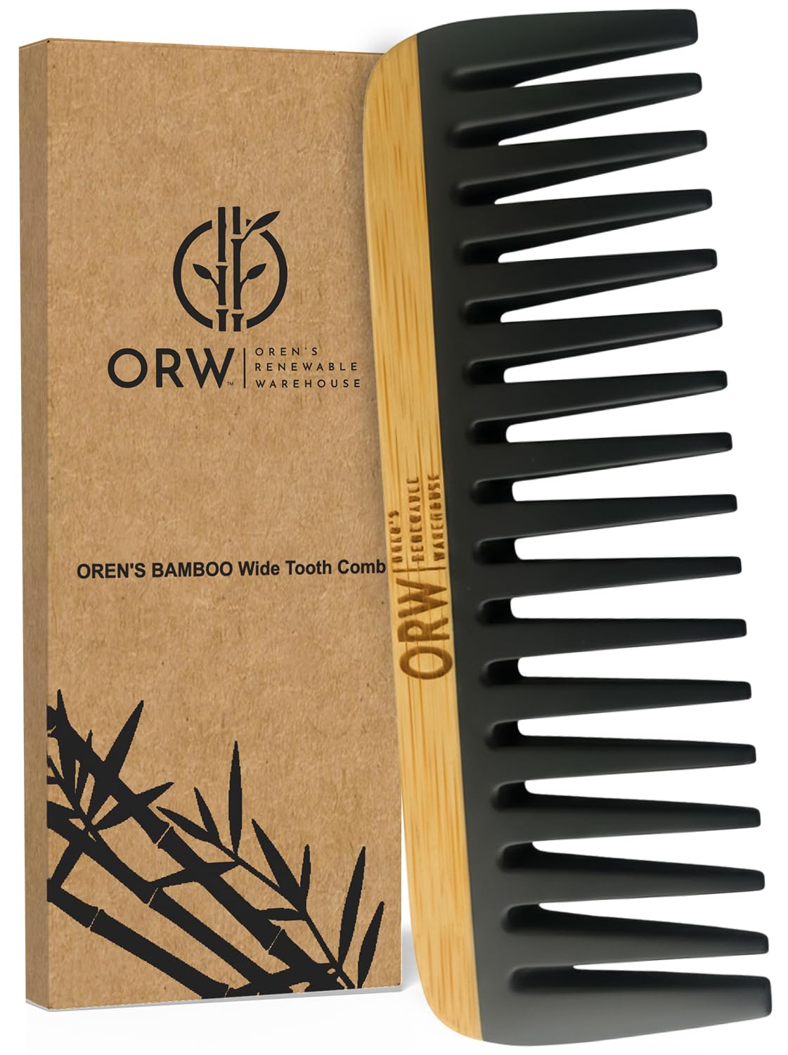 Wide Tooth Comb for Curly Hair – Bamboo Detangling Comb for Wet Hair, Shower Safe, Bakelite Reinforced, Durable, SGS REACH Tested