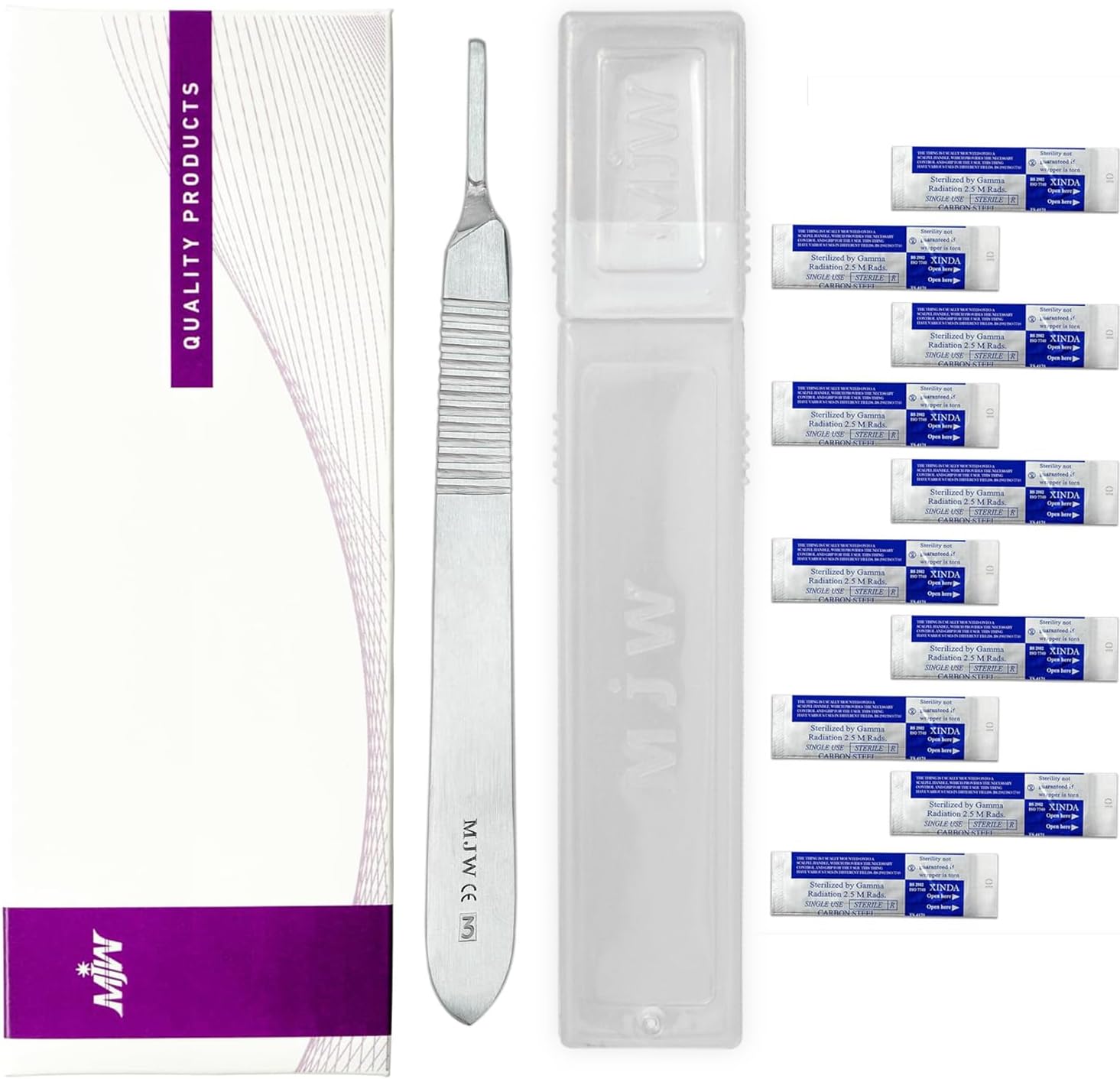 MJW Scalpel Handle No.3 With 10 Pcs Scalpel Cutting Edges # 10 Perfect For Hobby Arts, Crafts, And Grafting Handle Pocket Size Crafting Tool