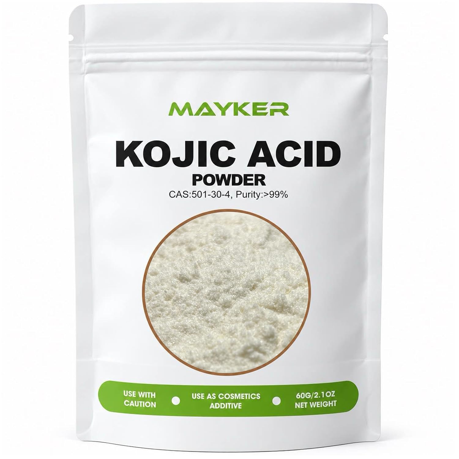 MAYKER Pure Kojic Acid Powder 2.1oz (60g), Cosmetic Grade, Natural and Versatile Skincare Ingredient for Soap Making, Serums, Lotions and Creams