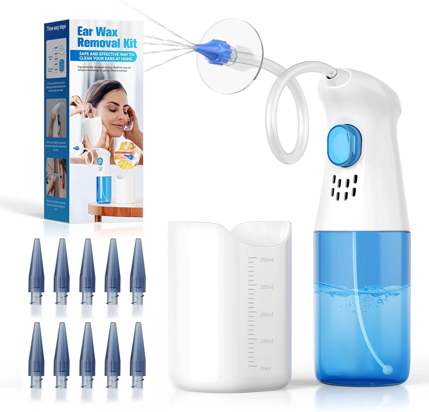 Ear Wax Removal Kit, Qimic Ear Cleaner, Ear Wax Remover for Safe Effective Ear Irrigation Flushing, Complete Ear Cleaning Kit Features 10 Replaceable Tips for Home Use