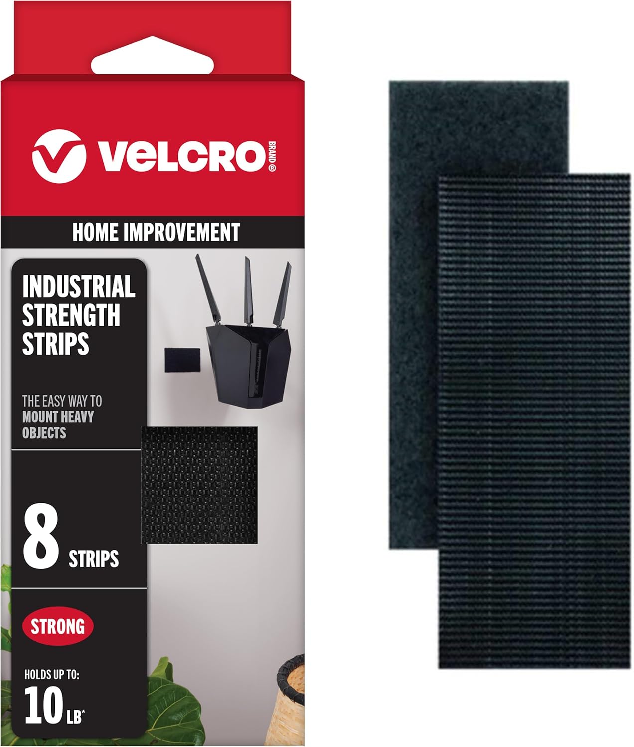 VELCRO Brand Heavy Duty Fasteners, Black, 4 x 2 in Strips, 8 Sets