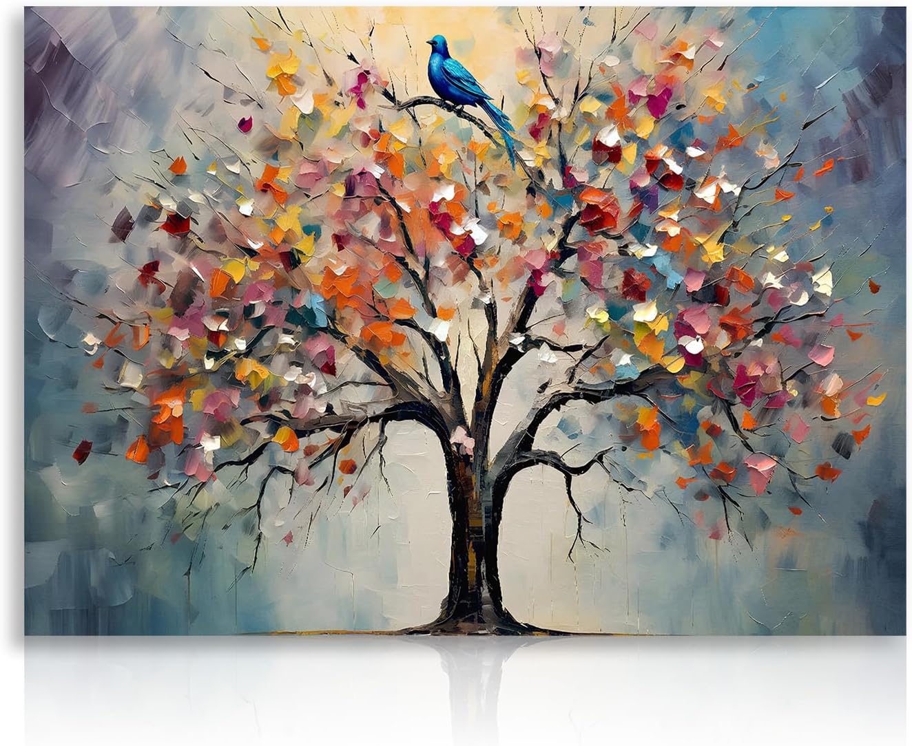 Dazzlewall Colourful Tree of Life Wall Art Print, Vintage Flower Tree Painting Picture for Bedroom Living Room Decor 12x16 in Unframed