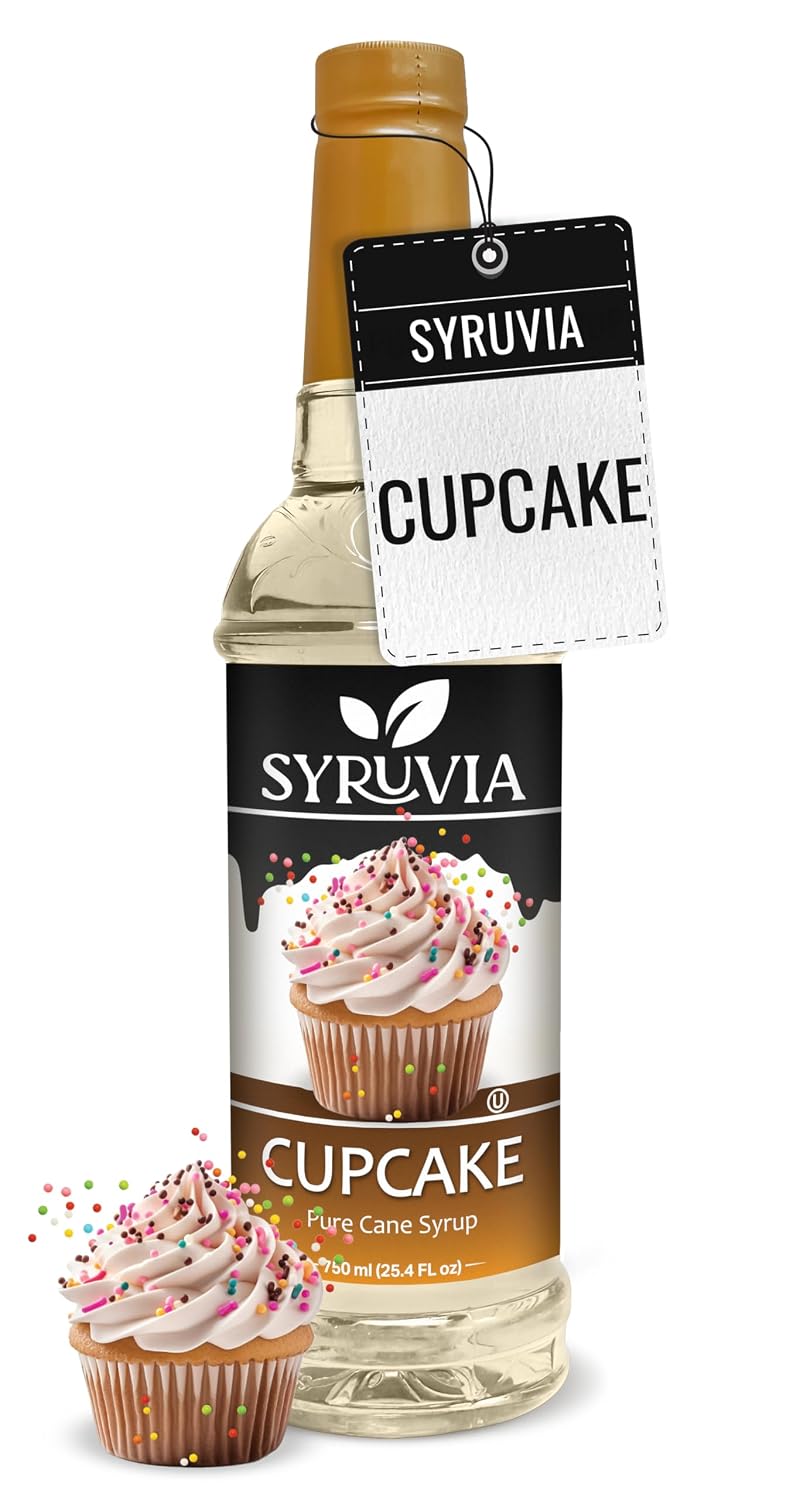 Syruvia Coffee Syrup, Cupcake Flavored Syrup for Drinks, Lattes, and Desserts – 25.4 fl oz