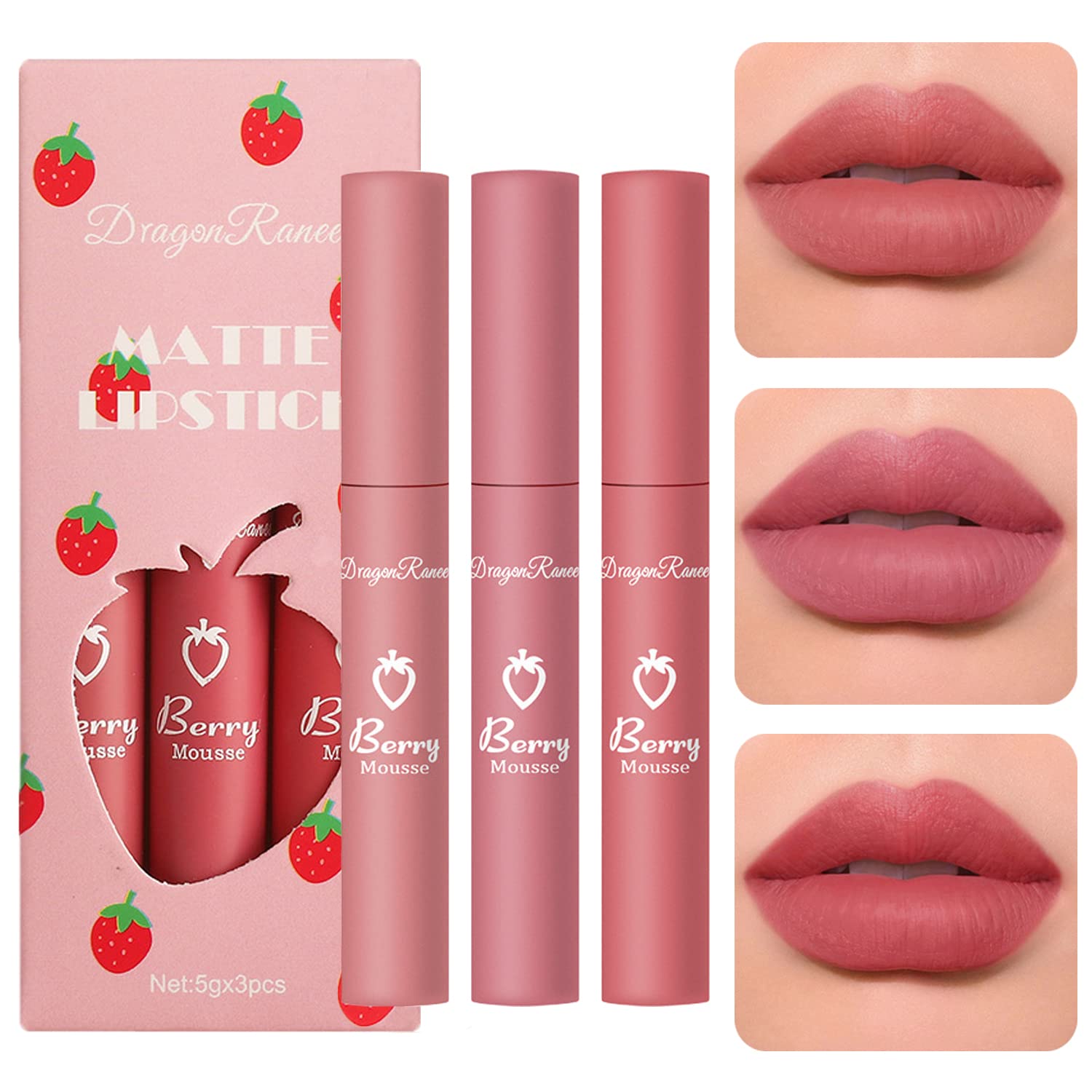 3 Piece Matte Lipstick Set,Nude Liquid Lipstick Velvet Air Moisture Smooth Crayon Lip Stain,Matte Liquid 24 Hour Superstay Long Lasting Waterproof Lip Gloss for Women Makeup(Set C)