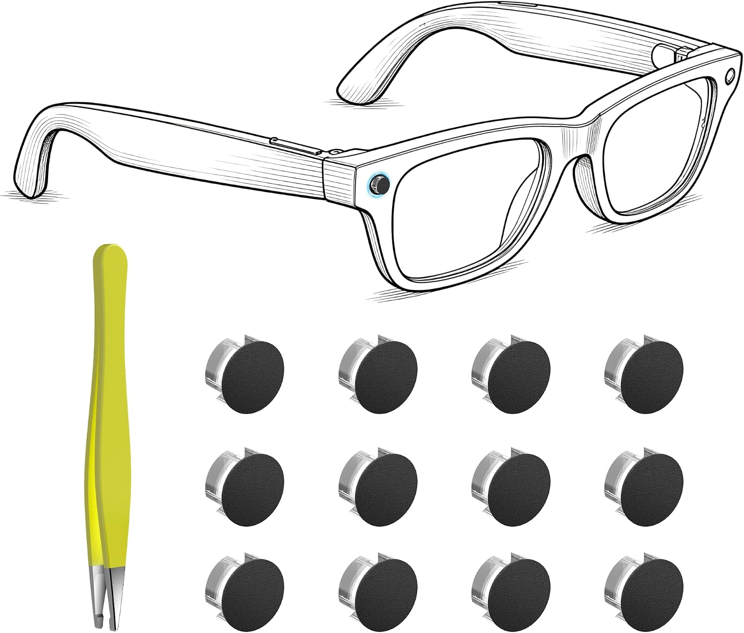 HiBloks 12Pcs LED Light Blocking Stickers for RayBan Meta Blayzer/Scriber Optics Gen 2 Smart Glasses Accessories, No Residue Adhesive Light Cover, No Impact on Shooting, Lightweight & Invisible
