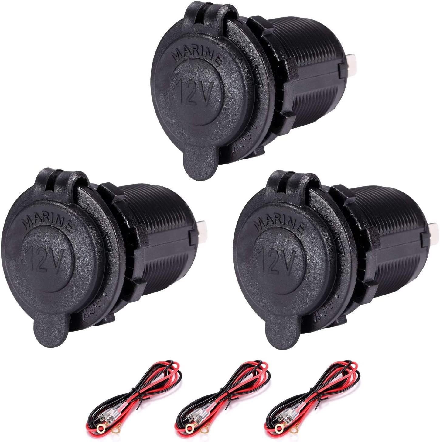 3 Pack Cigarette Lighter Socket for Car Motorcycle Marine ATV RV Lighter Sockets Power Outlet Socket Receptacle 12V Waterproof Plugs