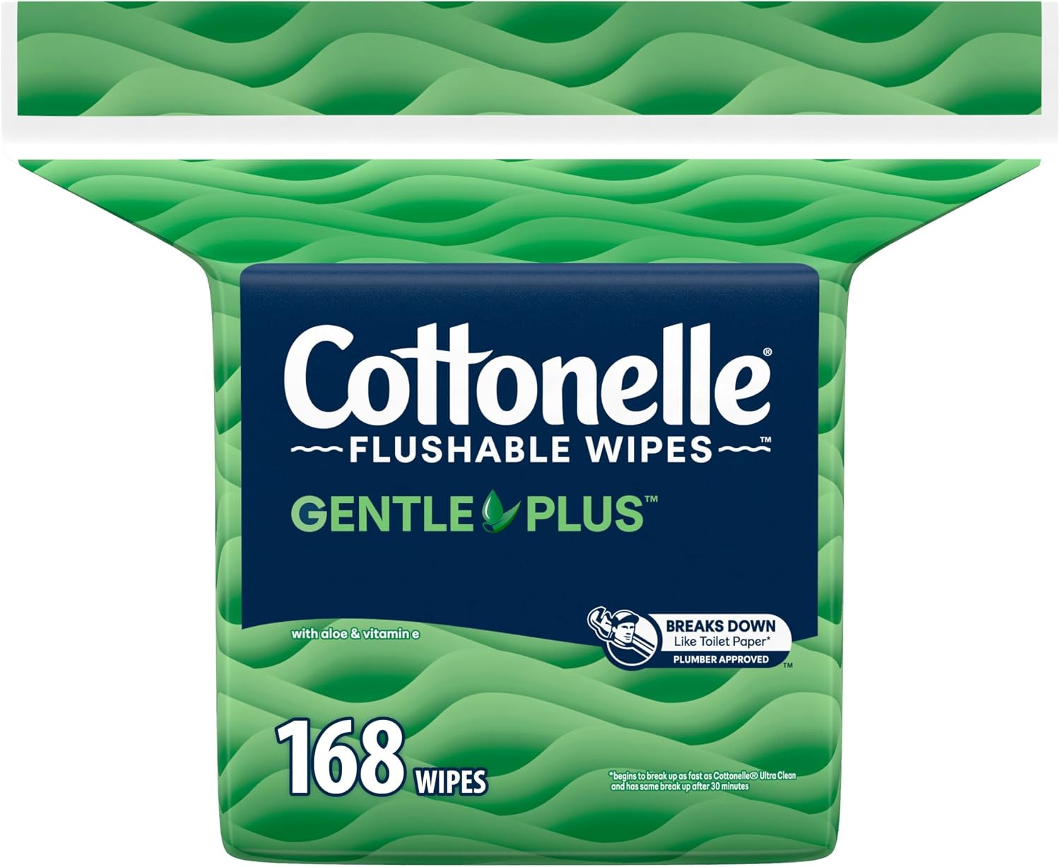 Cottonelle GentlePlus Flushable Wet Wipes with Aloe & Vitamin E, 1 Refill Pack, 168 Wipes Per Pack, Packaging May Vary