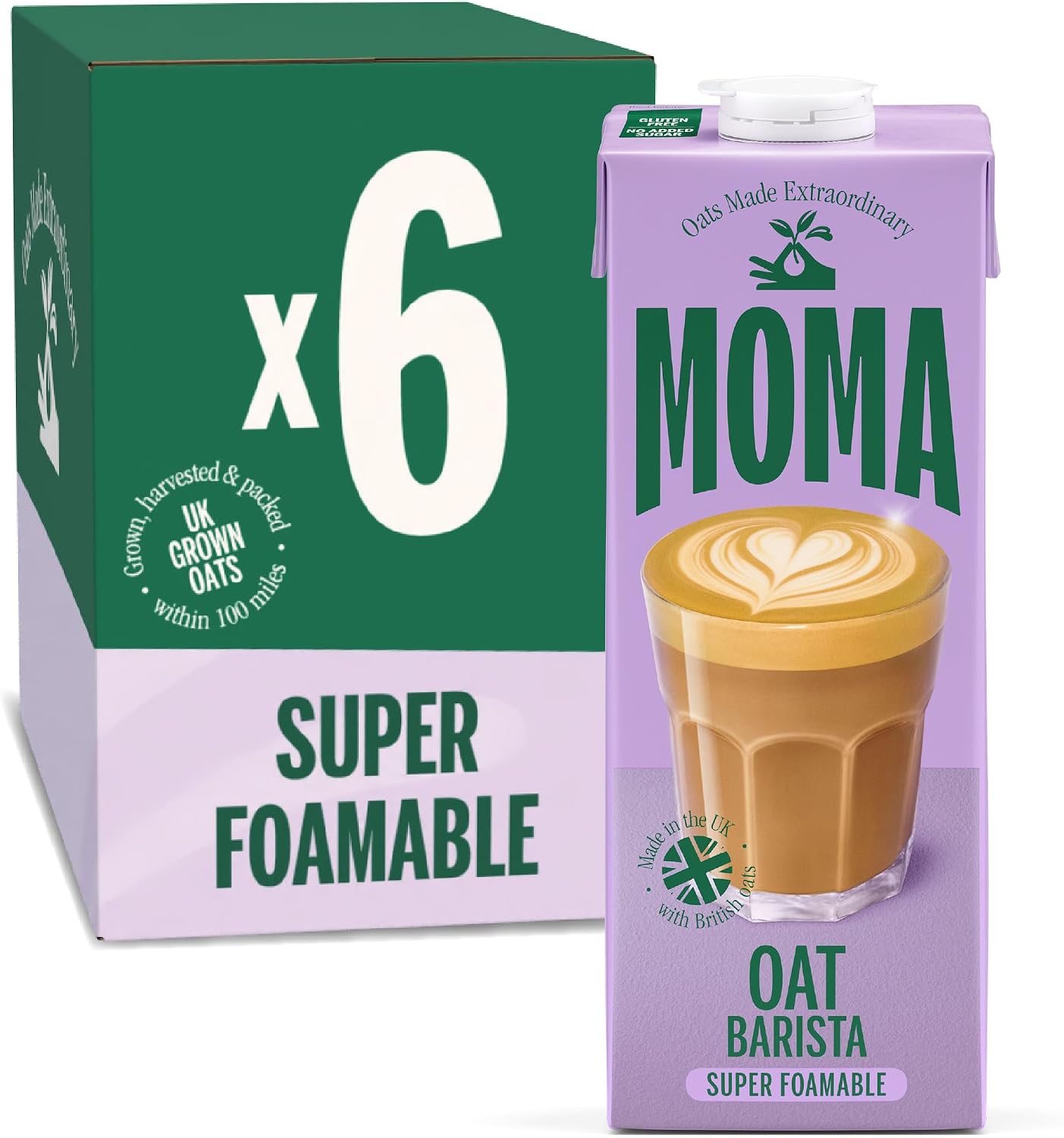 MOMA Barista Oat Drink - 6 x 1L - 100% Plant Based Vegan - Perfect for Frothy Coffee - Made with the whole of the oat for fibre and delicious flavour - No Added Sugar - Vit D, B2 and B12