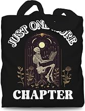 Skeleton Spooky Skull Tote Bag for Book Lover,Just One More Chapter Tote Bag for Women