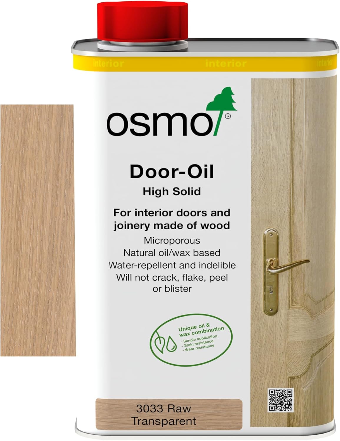 Osmo Door Wood Wax Oil 3033, Raw Matt Finish, 1L - Durable Oil for Doors, Frames and Joinery, Water-Resistant, Wood Treatments - Ideal for Oak, Pine, Spruce, Beech & More