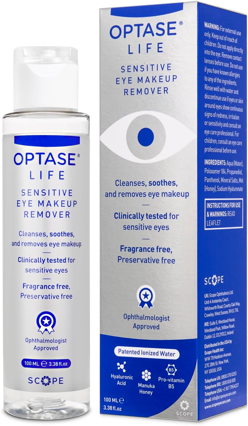 Optase Life Sensitive Eye Makeup Remover - Oil-Free and Non-Greasy Cleanser - Formulated for Sensitive Eyes - Ophthalmologist Approved - 100ml