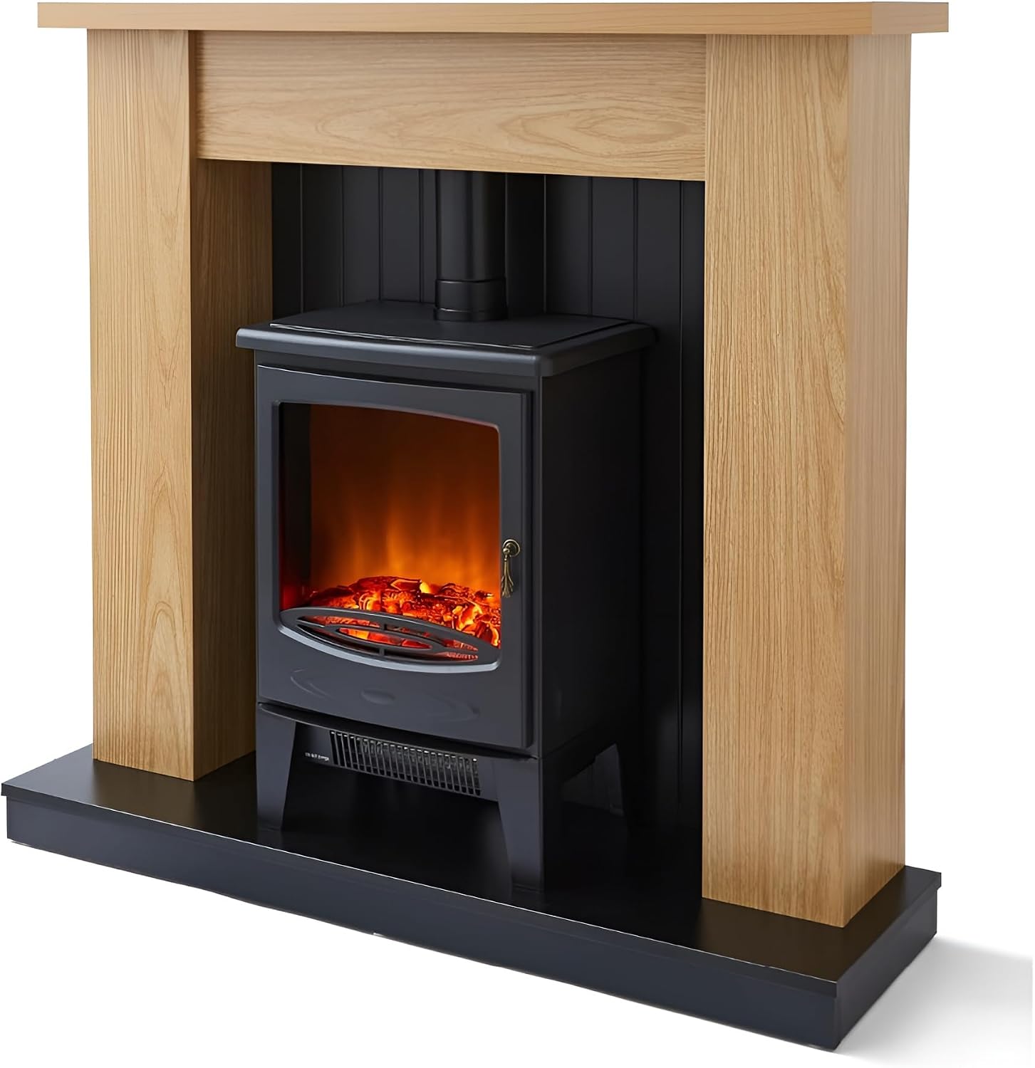 Warmlite Cambridge Fireplace Stove Suite with Two Heat Settings and Realistic LED Flame Effect, 1850W, Black, WL45043