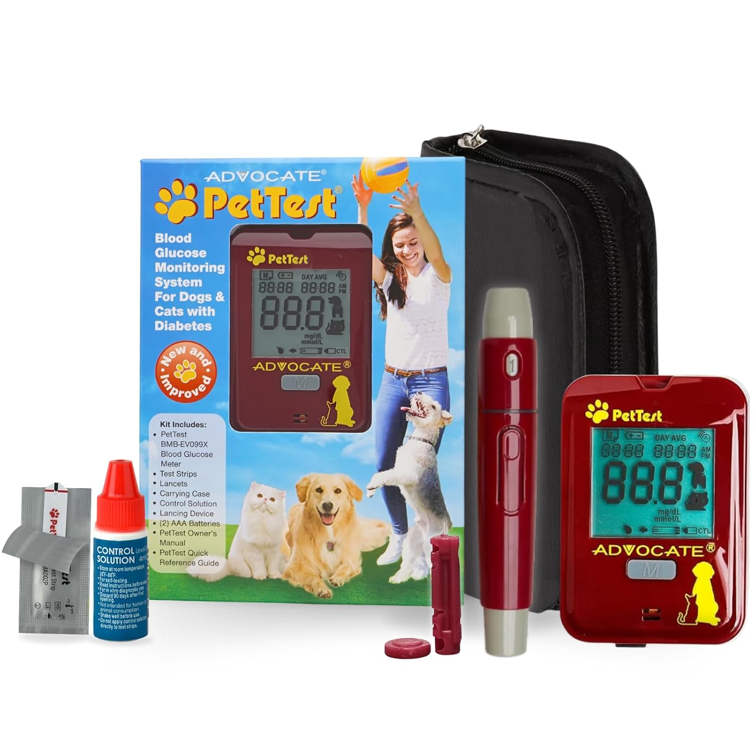 PetTest Expert Glucose Monitoring Kit for Dogs & Cats, Diabetic Pet Blood Sugar Check Gear, Includes Classic Meter, 25 Test Strips, Lancing Device, 25 Lancets, Soft Carrying Case, and More