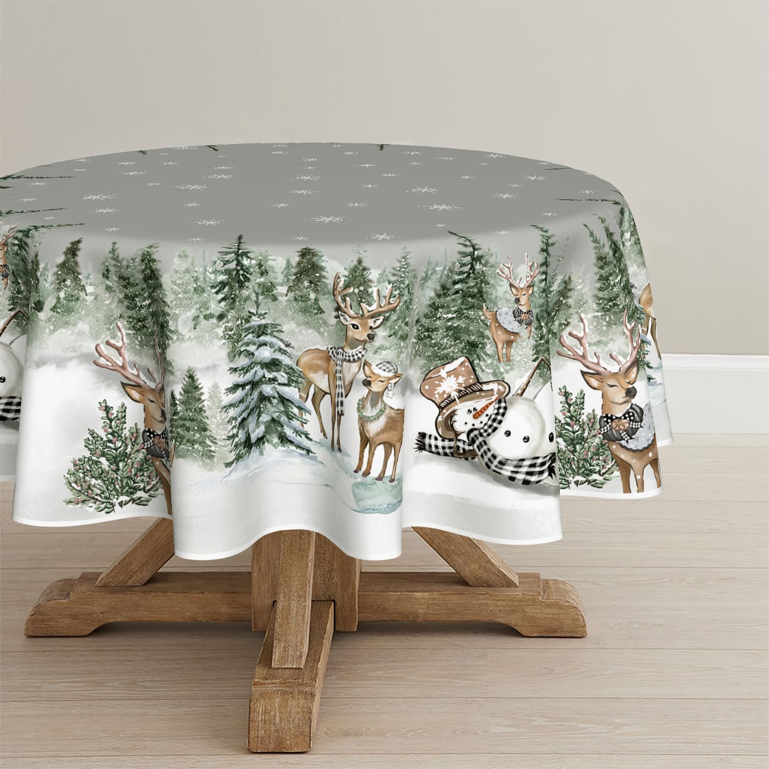 Artoid Mode Snowflakes Trees Snowman Deer Christmas Table Cloth, Round 140 cm Winter Xmas Table Cover Protector For Party Home Decorations