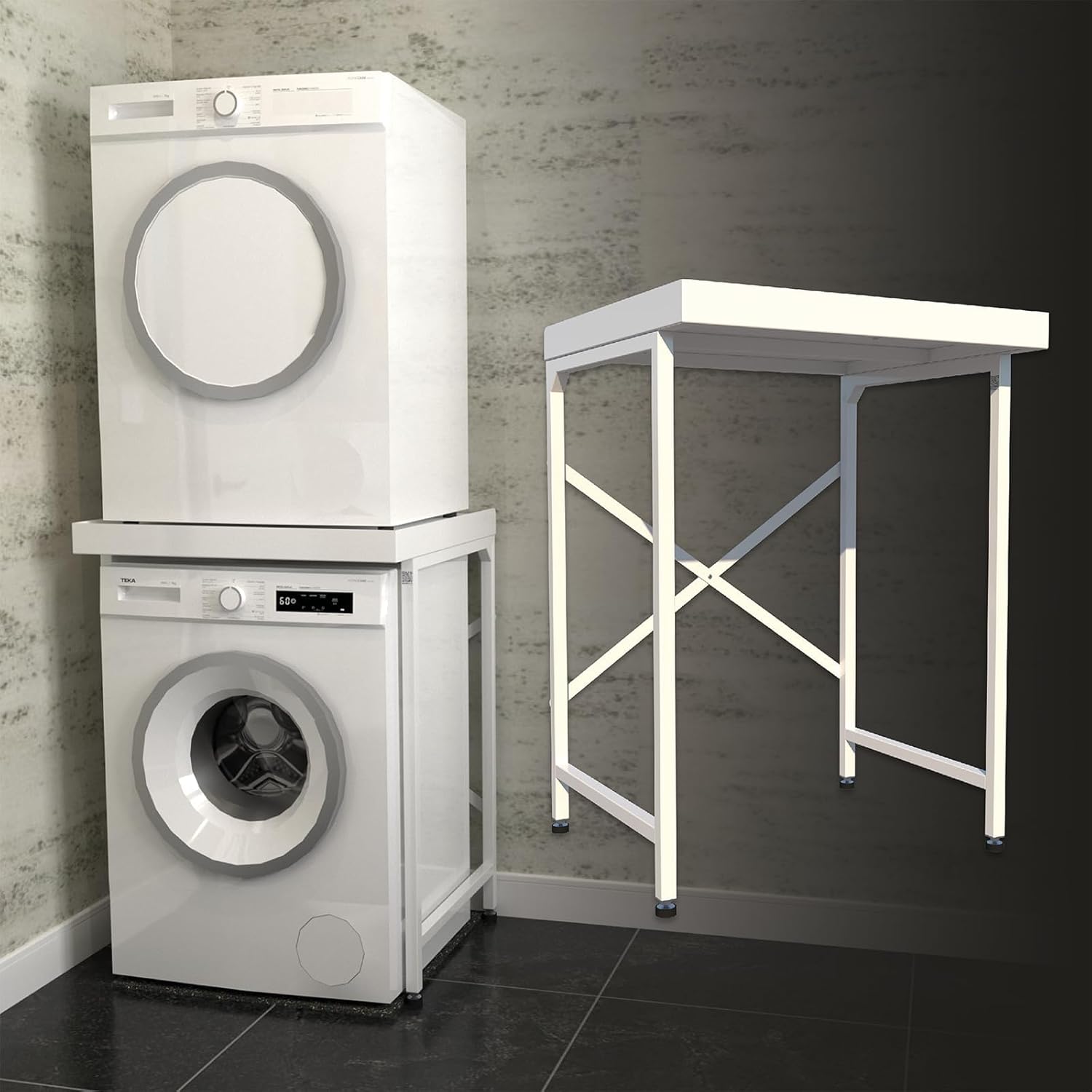 Appliance Stand | Universal Stacking Kit with Anti-tip Plinth for Washing Machine, Tumble Dryer, Dishwasher - Space Saving Pedestal for Bathrooms, Laundry, Utility & Kitchens (White)