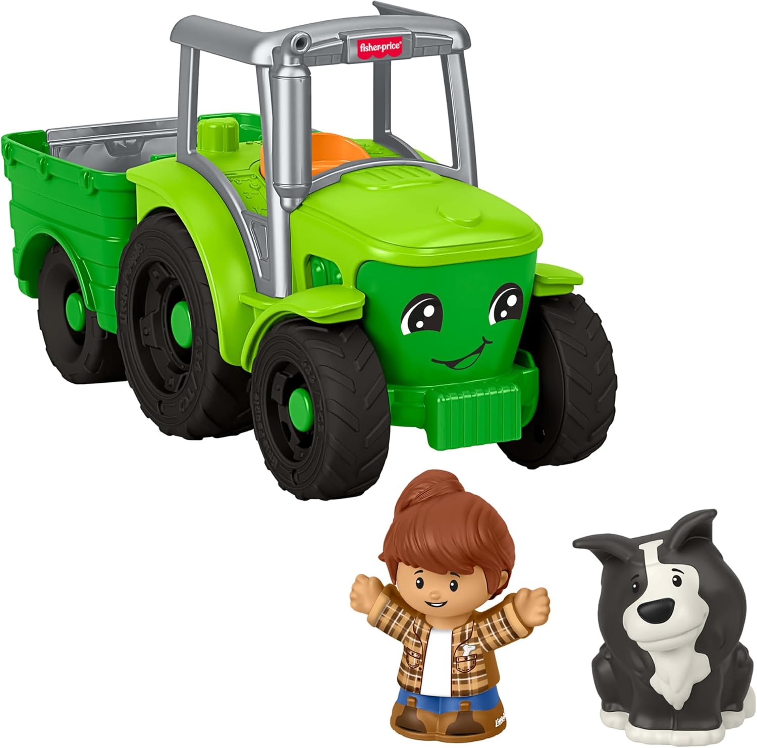 Fisher-Price Little People Toddler Toy Push & Play Tractor Push-Along Musical Farm Vehicle with 2 Figures for Pretend Play Kids Ages 1+ Years, JCW70