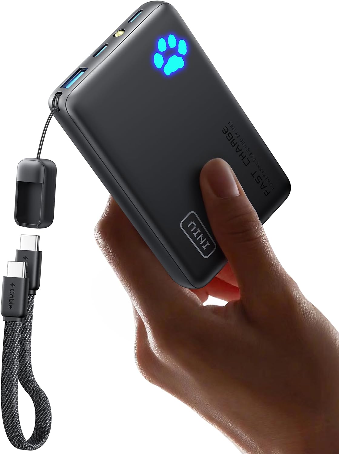 INIU 45W Fast Charging Power Bank, 40% Smaller 10000mAh with Detachable Cable, Flight-Safe Travel Portable Charger, USB C Mobile Phone Portable Powerbank for iPhone 17 16 15 Pro iPad Samsung S25 etc