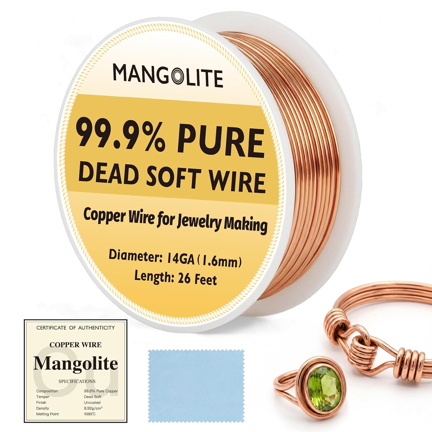 14 Gauge/1.6mm Copper Wire for Jewelry Making, Gardening & Electroculture