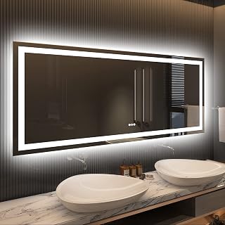 Amorho 60"x28" LED Bathroom Mirror for Wall, Backlit + Front-Lighted Vanity Mirror, Dimmable Makeup Mirrors, Anti-Fog, Memory, 3 Colors, Shatterproof, ETL Listed