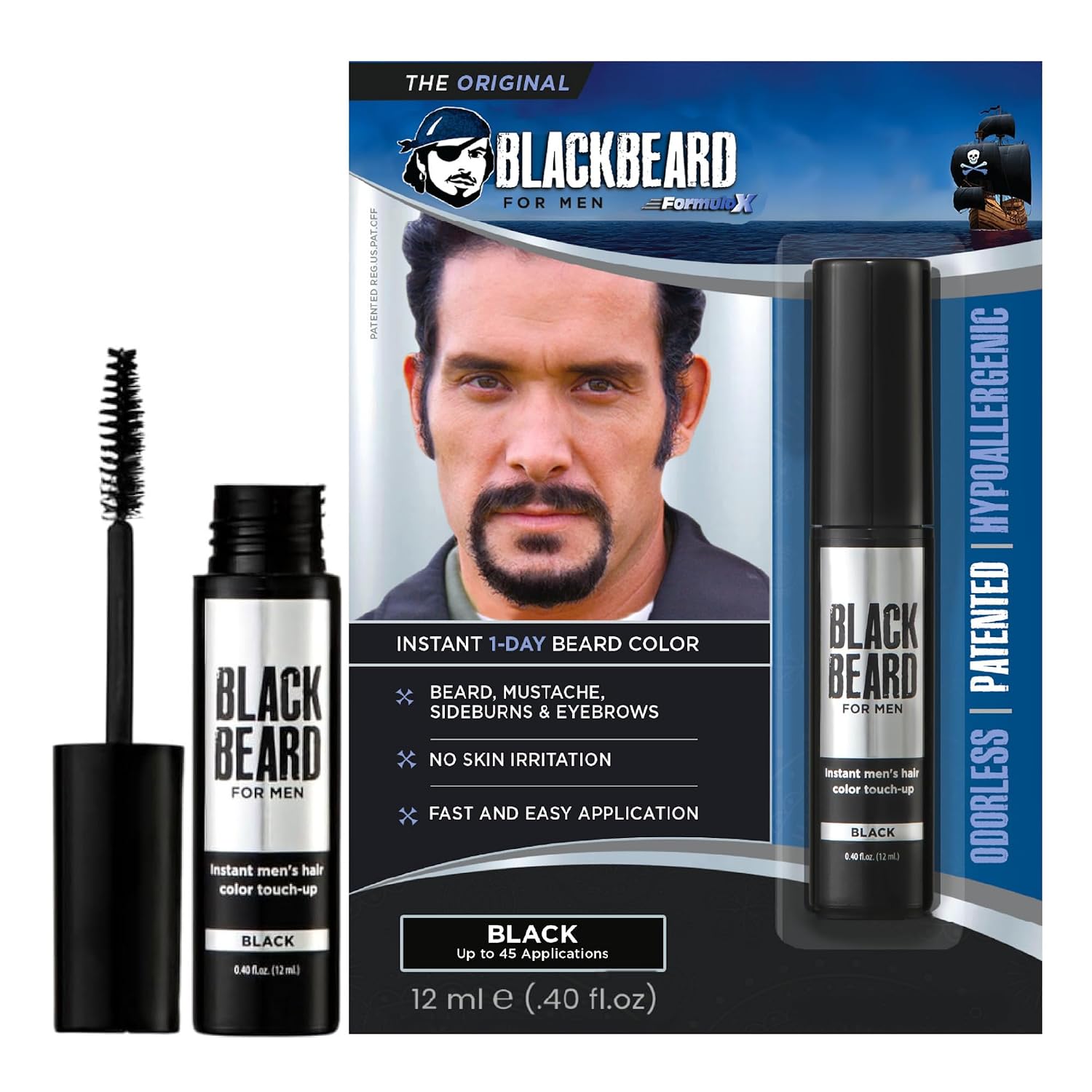 Blackbeard for Men Instant Beard Color, Black, 1 Pack