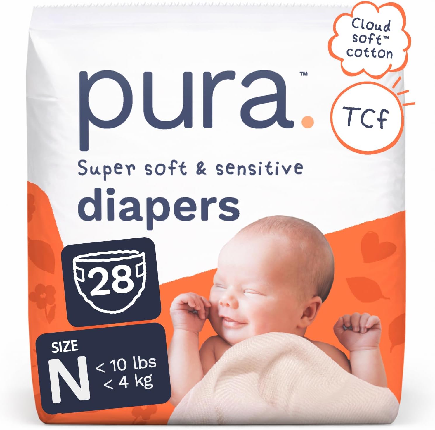 Pura Newborn Baby Nappies Size 0 / N, 28 Count, < 4kg, Cloud Soft Nappies for Hypoallergenic & Sensitive Skin, Toxin-Free*, Blowout Blocker™, Wetness Indicator, Up to 12 Hours Leak Protection