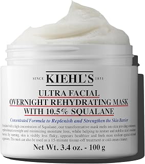 Kiehl's Ultra Facial Overnight Hydrating Face Mask with 10.5% Squalane, Deeply Hydrates Skin & Strengthens Moisture Barrier, Treats Dryness & Flaky Skin, Paraben-free, Fragrance-free - 3.4 fl oz