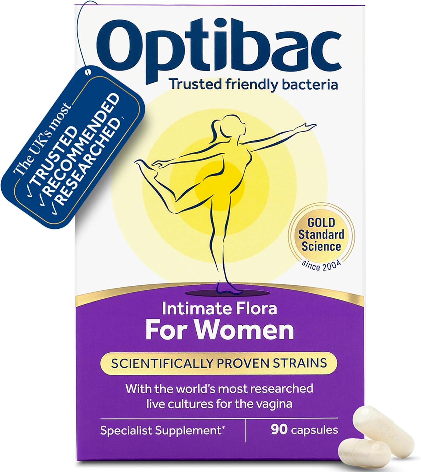 Optibac for Women - Vaginal Live Cultures Supplement - 90 Vegan Capsules | Most researched strains for intimate flora, Lactobacillus reuteri RC-14 & Lactobacillus rhamnosus GR-1 | Small oral capsule