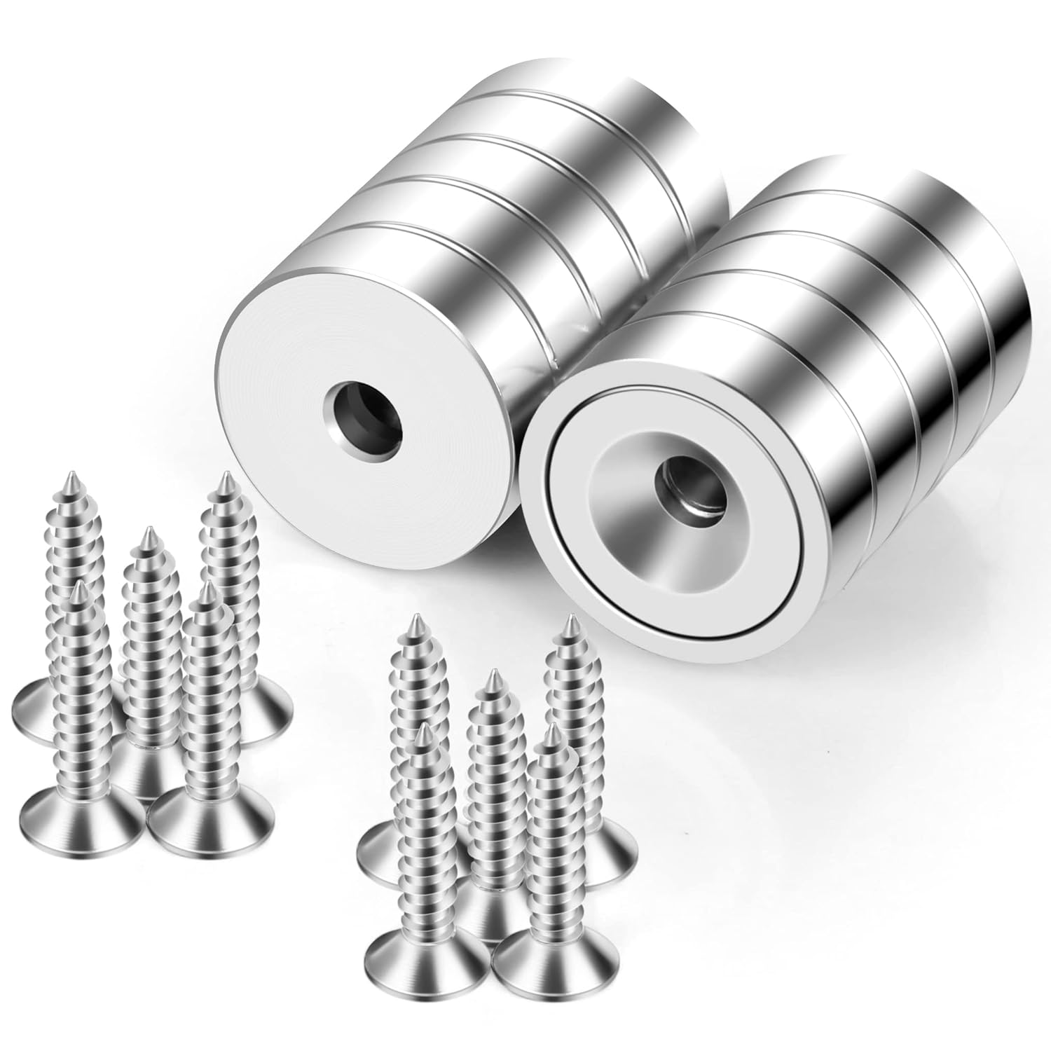 Neosmuk Magnets with Hole, 15kg Strong Round Cup Magnets for Wall, Heavy Duty Magnet with Screw for Wood, Disc Neo-Magnet with Hole in Center, Flat Magnet for Tools Rack. Pack of 10