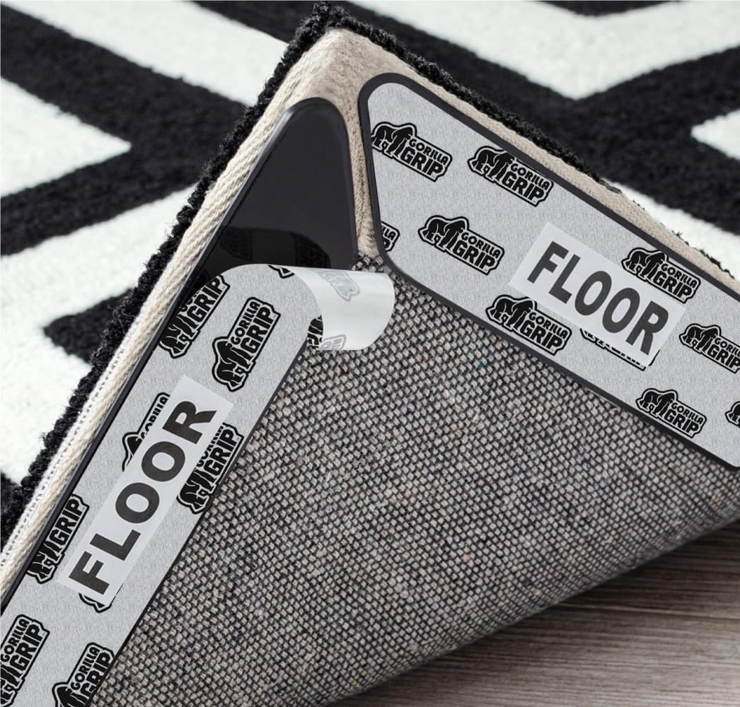 GORILLA GRIP 24 Pack Rug Gripper Pads, Keep Area Rugs Corners from Curling and Bunching, Reusable Dual-Sided Flexible Sticky Pad, Grips Floor Underlayment, Hold Carpet in Place on Hardwood Floors