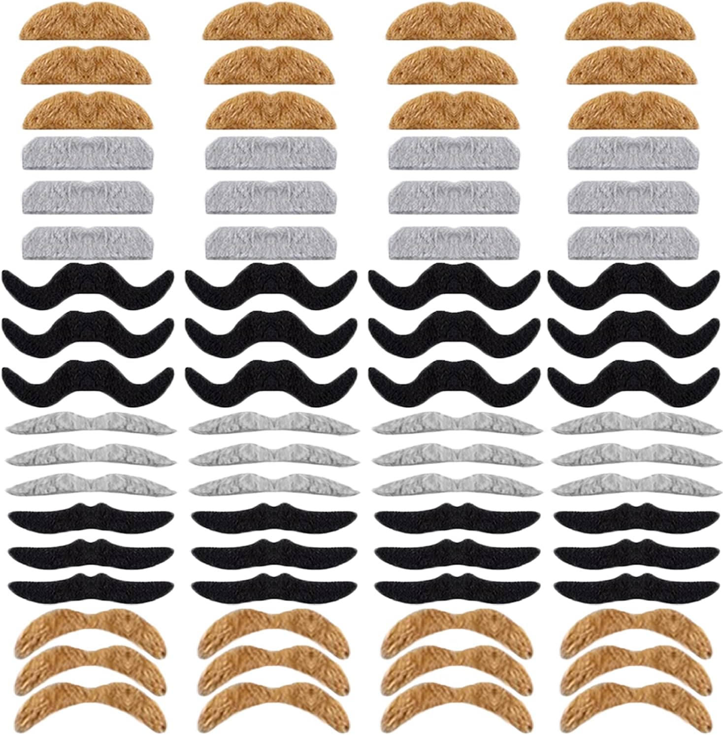 72 Pcs Self Adhesive Fake Mustache Set,Novelty Hairy Mustanches,Costume Facial Hair for St. Patrick's Day and Role-Playing(Mixed Colors) Black