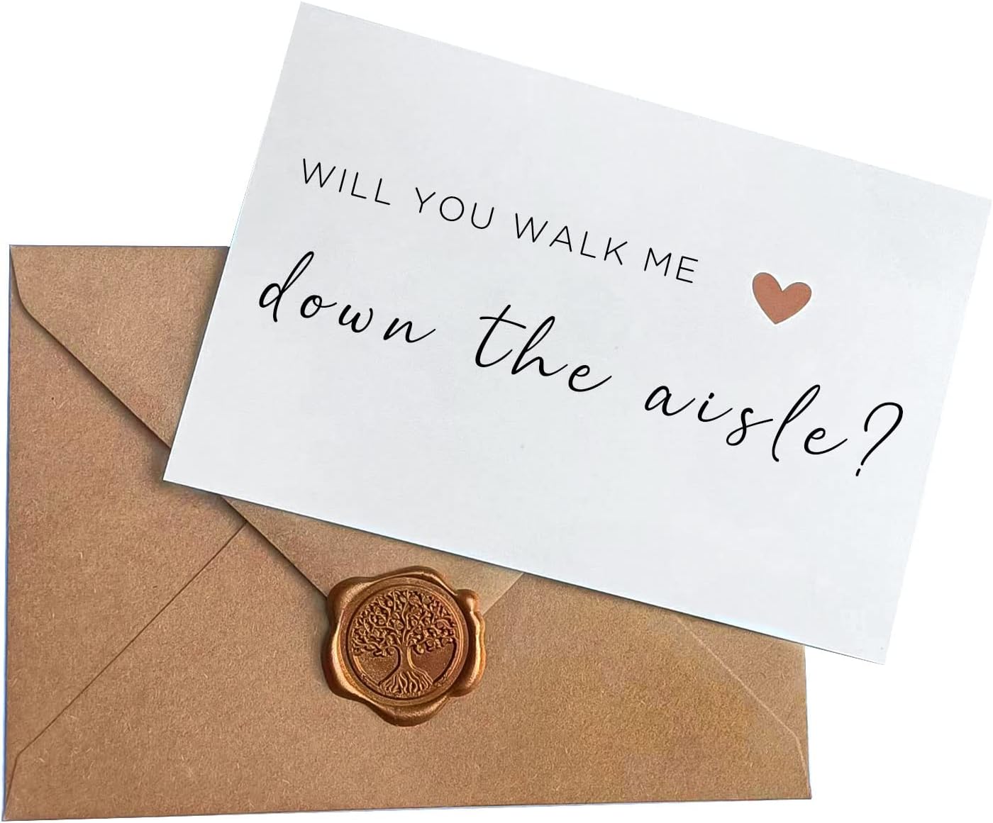 Will You Walk Me Down the Aisle Card,Wedding Proposal Card with Kraft envelope and wax seal, Elegant line lettering printed on heavyweight card stock, Card for Dad, Uncle, Brother, Stepdad