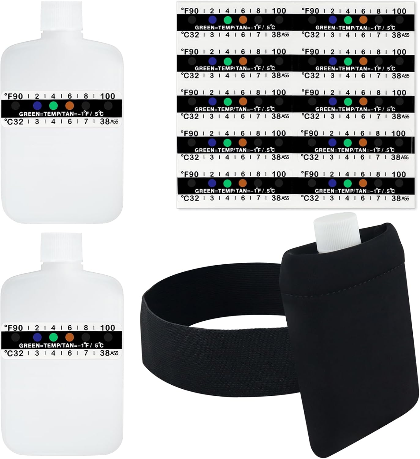 3oz Urine Test Complete Kit, 2 Smaller Translucent Portable Empty Bottle, Hidden Hi-Stretch Leg Strap and Thermal Sample Bag, 10 Temperature Test Strips, Urine Bottle Kit Test Practice at Home
