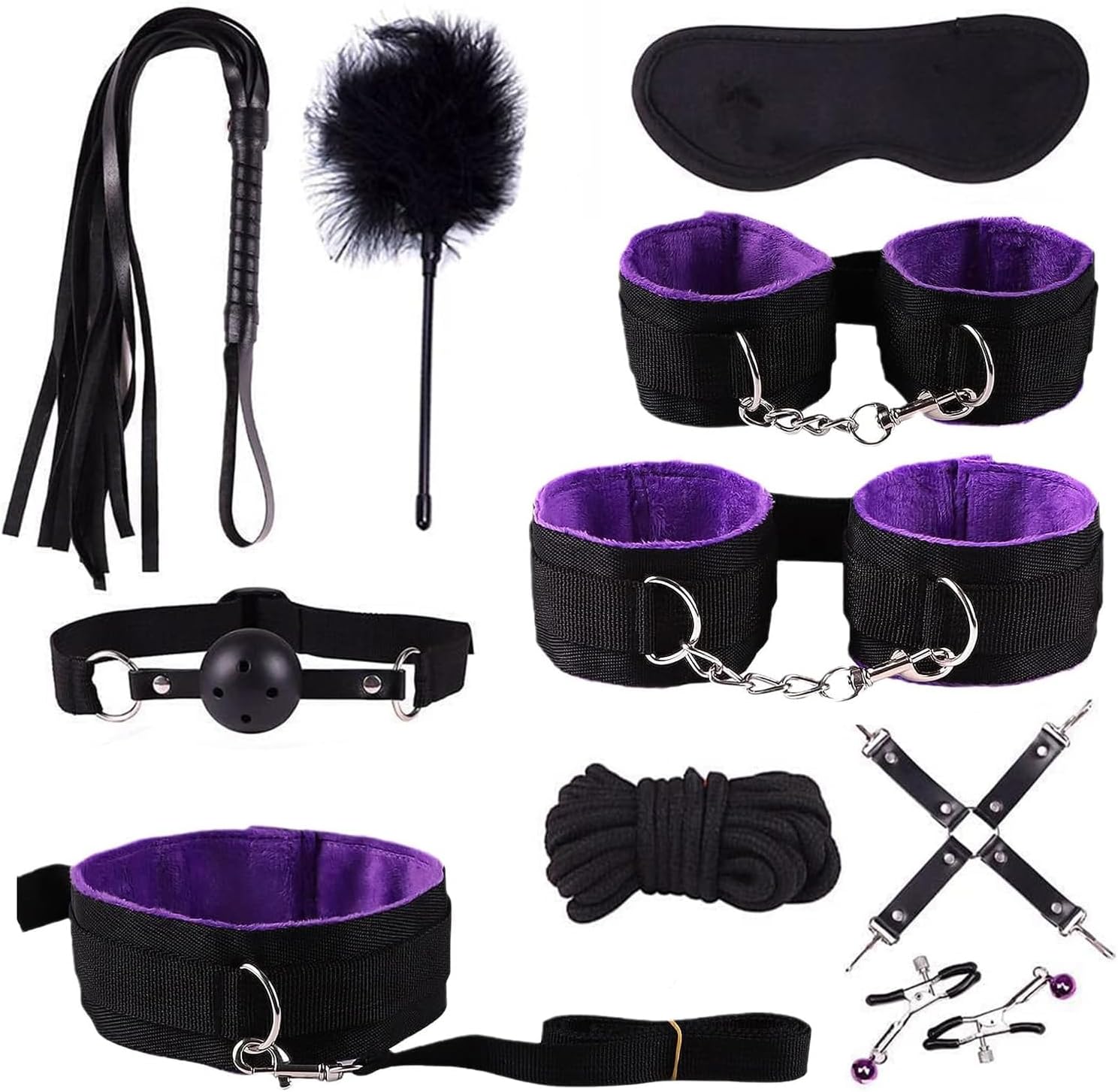 Bed Restraints for Couples Queen Size Bed Restraint for Couples King Bondaged Kit Adult Submissive Bondaged Restraints Sweater Sex Set Bed Sexual Hands Feet Cuff Straps Sex Handcuffs for Women Purple
