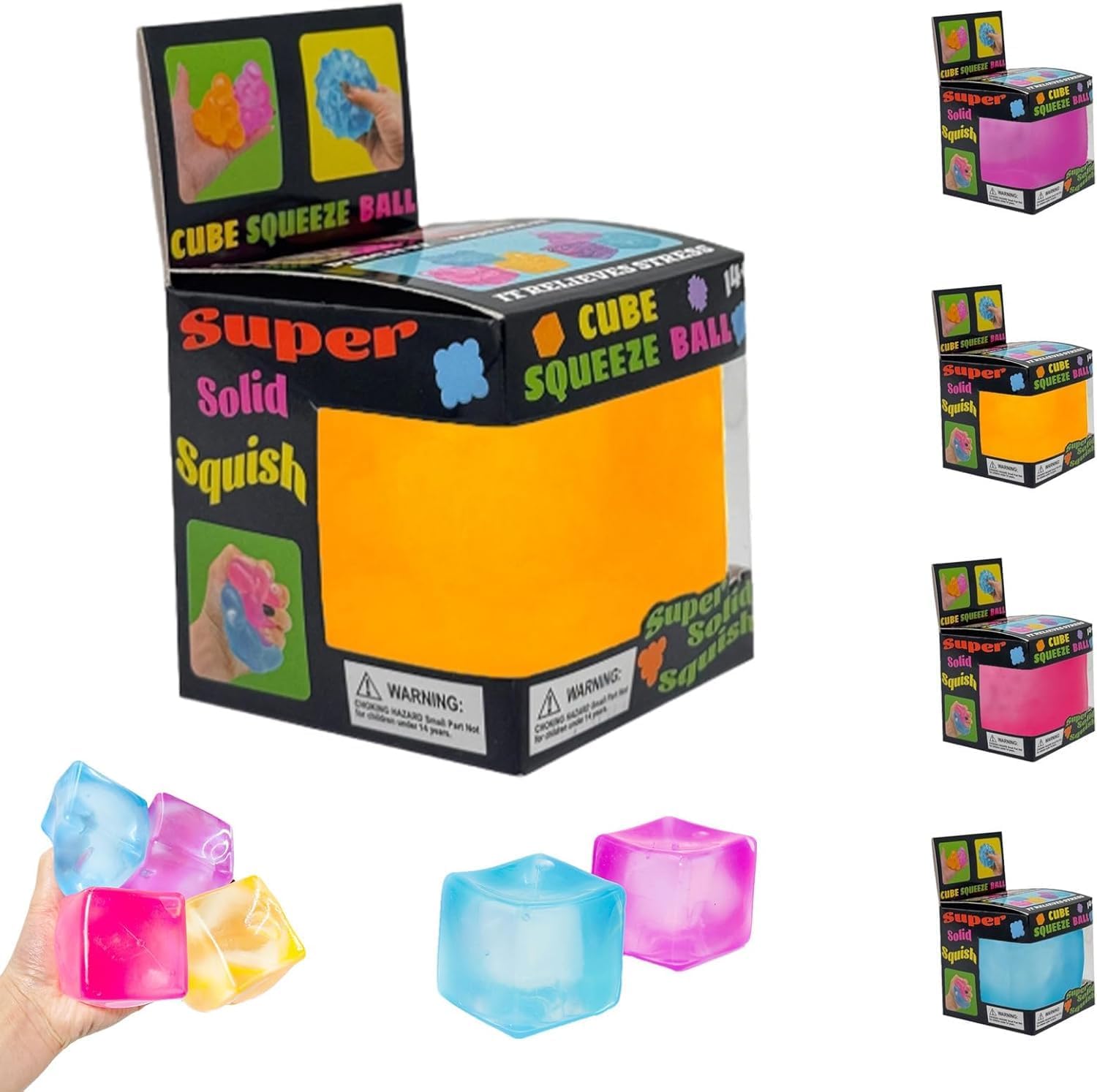 Nice Cube, Ice Cube Stress Relief Fidget Toys, Squishy Color Doh Cube Squeeze Toys for Kids Adults, Sensory Hand Exercise Stress Balls for Autism Anxiety Relief (Ice-Yellow)