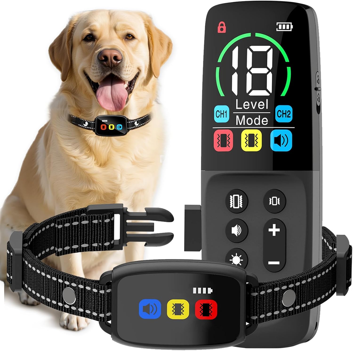 Anti Bark Collar for Dogs, No Shock Bark Collar, Dog Training Collar with Remote, Safety Lock, Sound and Vibration Training Modes, Rechargeable IP67 Waterproof, Over 2600 Ft Remote Range for All Dogs