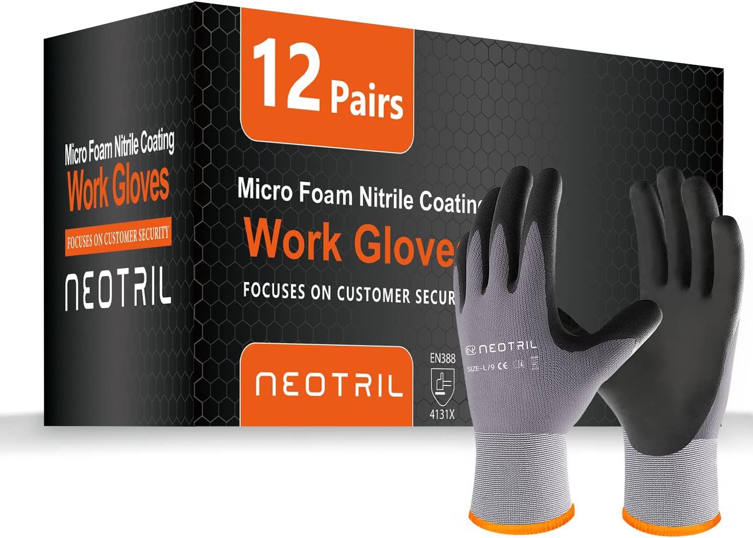 NEOTRIL Safety Work Gloves MicroFoam Nitrile Coated-3/6/12/36 Pairs,Breathable Nylon Working Gloves for Men Women