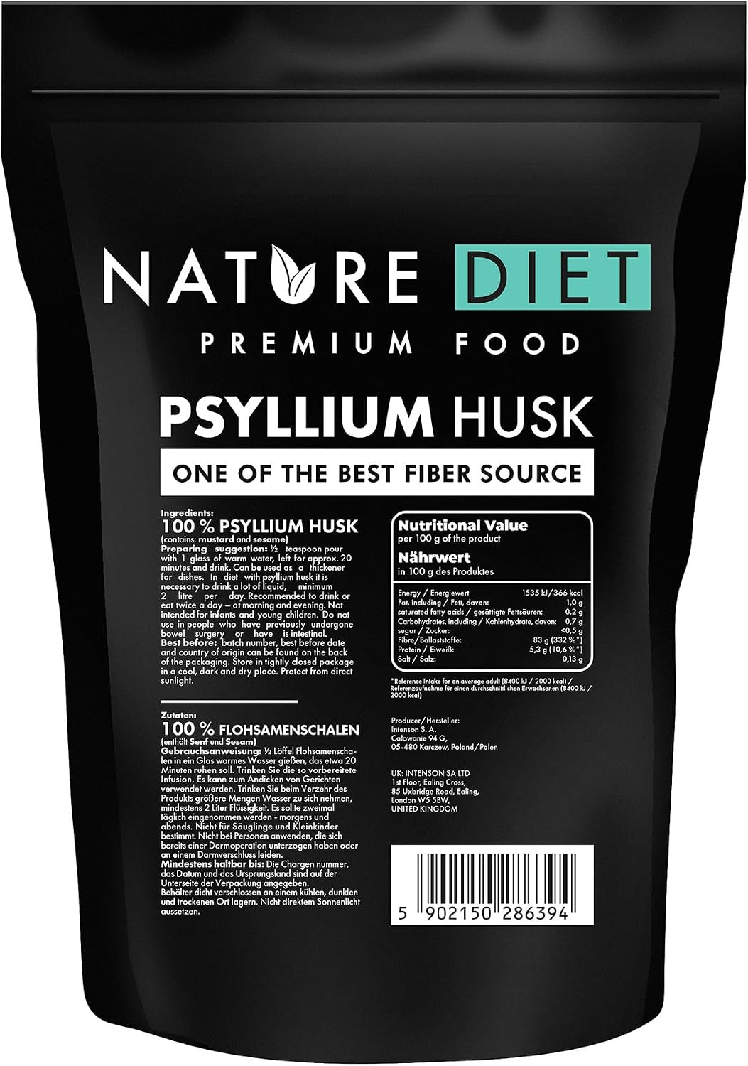 Nature Diet - Psyllium Husk 1000 g | Source of Fibre | Digestion | Detox, Packaging May Vary