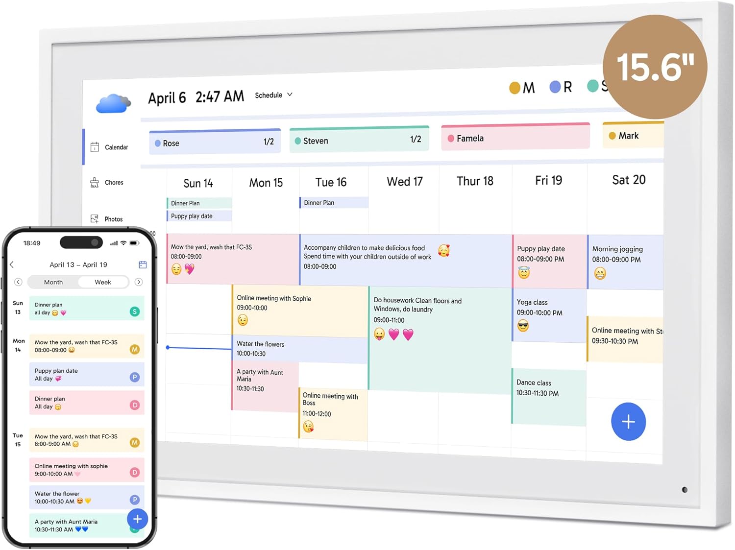 Dragon Touch Calendar, 15.6" Digital Calendar 2025 Family Wall Planner, 1080P Full HD Interactive Touchscreen, Smart Chore Chart and Home Organization, Gift for Busy Families Scheduling