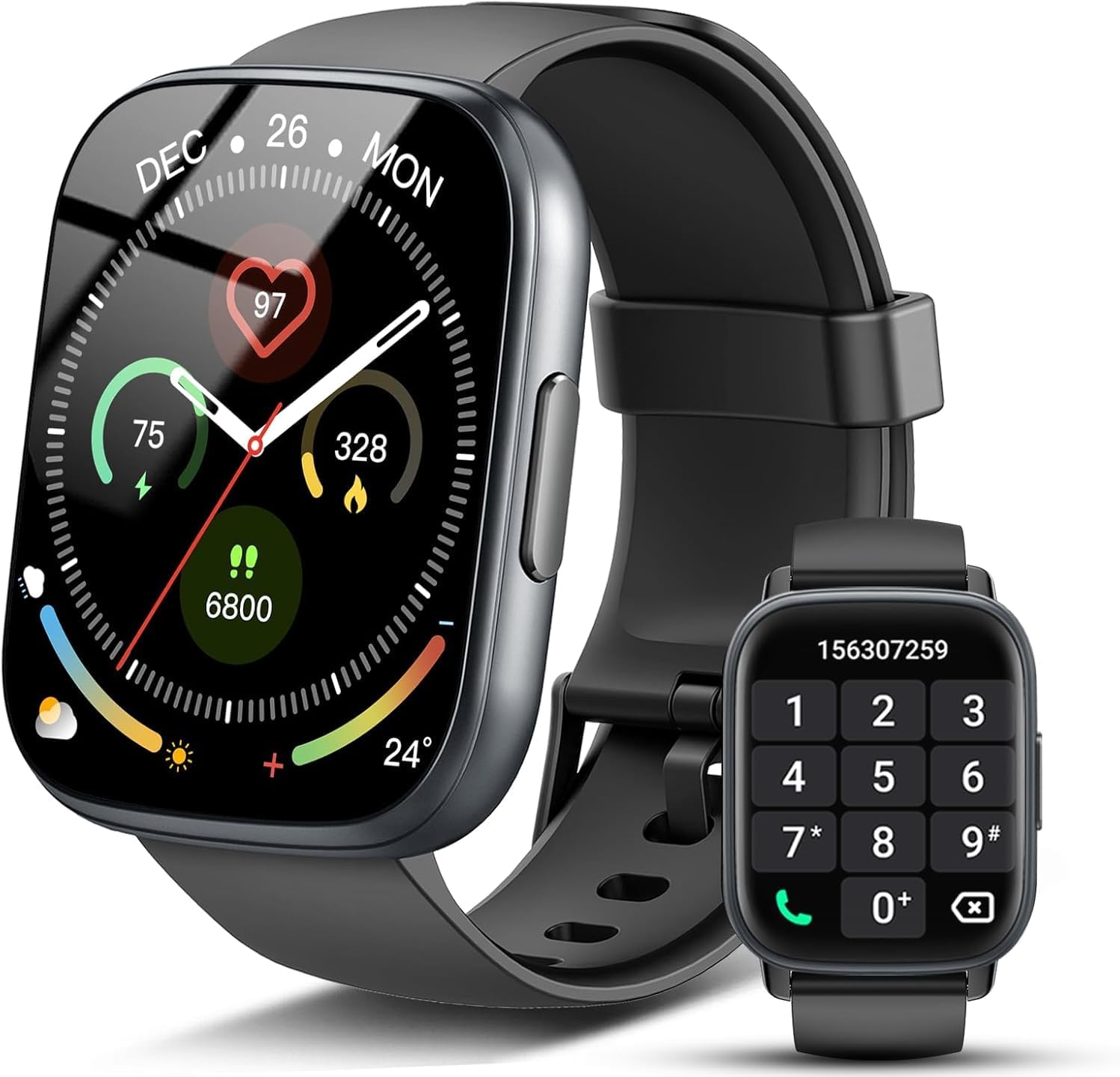 Smart Watches for Men Women, 1.95" HD Fitness Watch with Heart Rate/Sleep Monitor/Step Counter, Smartwatch With Bluetooth Call, 112+ Sports Modes IP68 Waterproof Lightweight Watch for Running (Black)