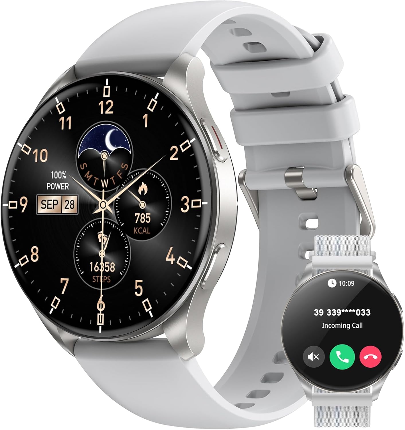 Smart Watch for Men Women,Answer/Make Call, 1.43" AMOLED Always-on Display Smartwatch,IP68 Waterproof Fitness Tracker with 100+ Sports/Heart Rate/Sleep Monitor/ SpO2,Large Batter/Fast Charging/2Straps