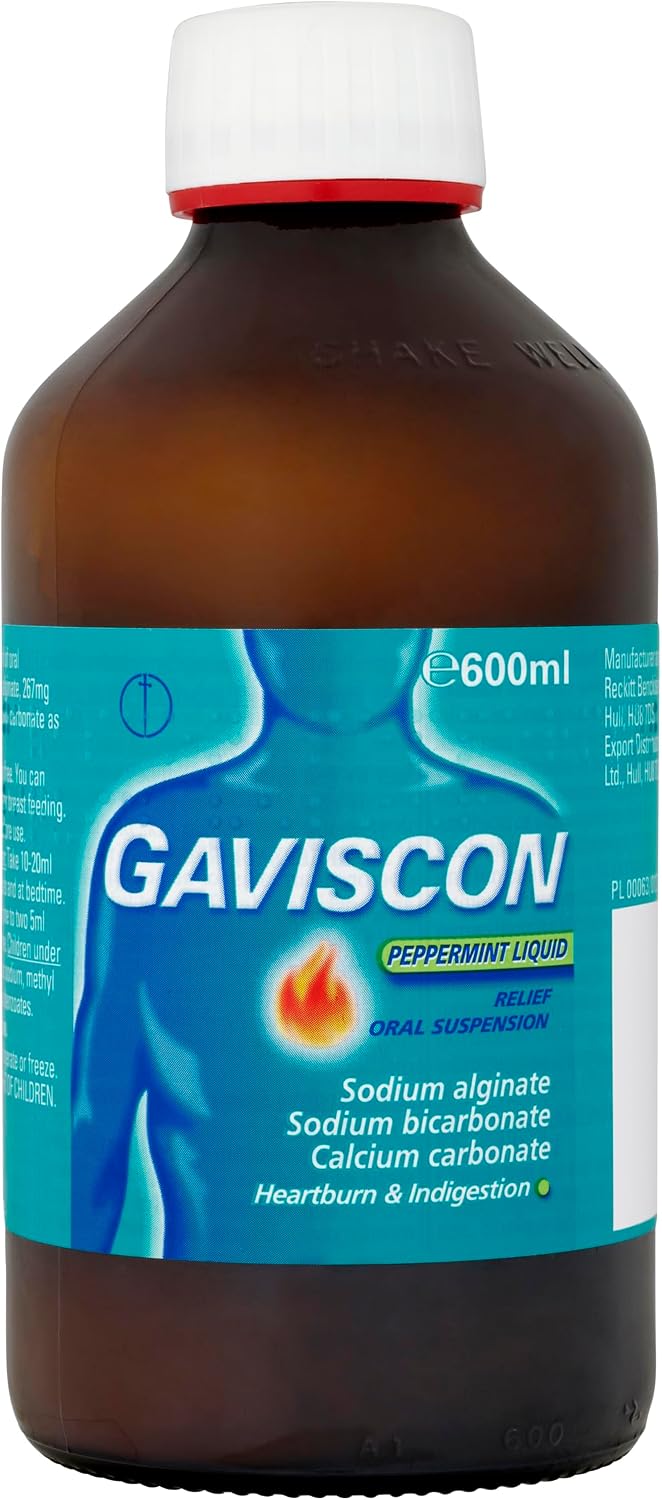 Gaviscon Peppermint Liquid 600 ml - Fast-Acting Heartburn, Indigestion, Acid Reflux, and Nausea Relief - Dual Action Antacid for GORD and Digestion Support