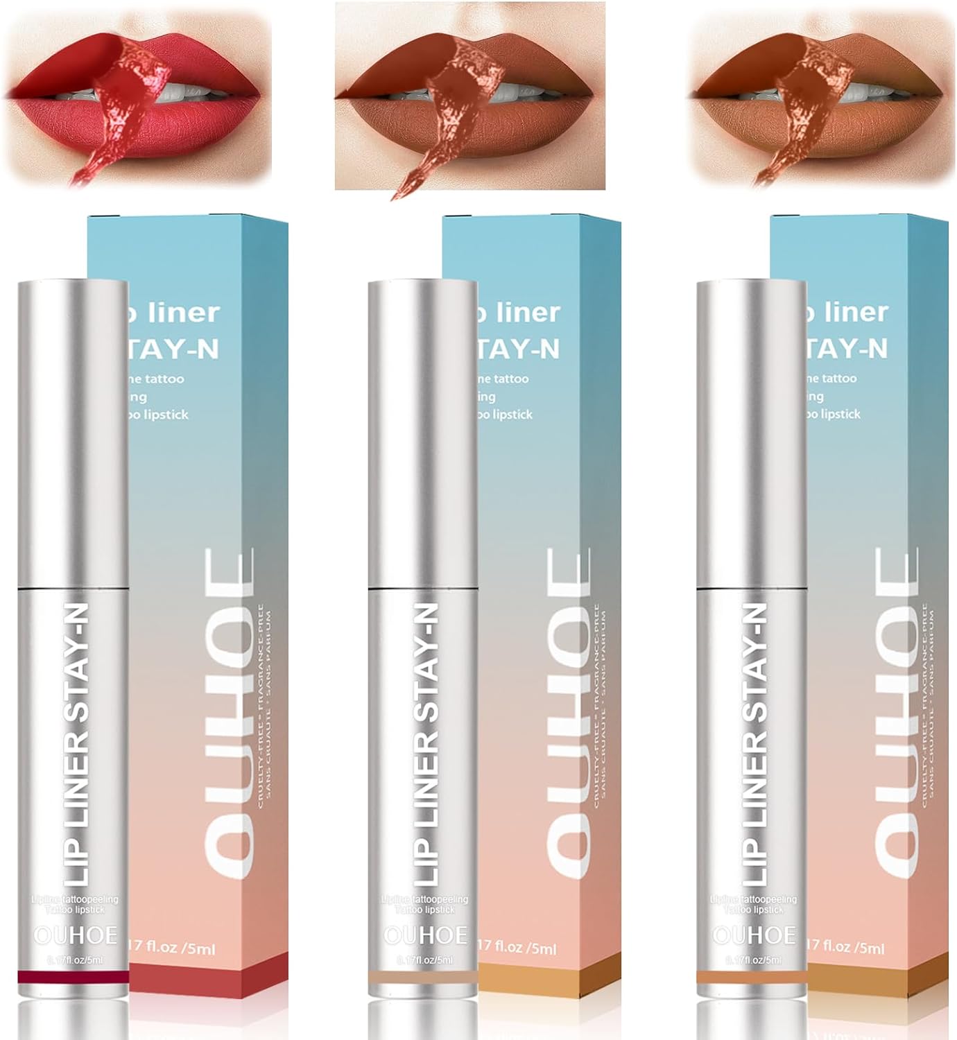 Allony Detachable Lip Liner, Peel off Lip Stain, 3color Long Lasting Tattoo - Peel-Off Lip Liner, Lip Contour Pen, Matte Lip PencilSuitable for All Skin Types (5ml X 3 Count)