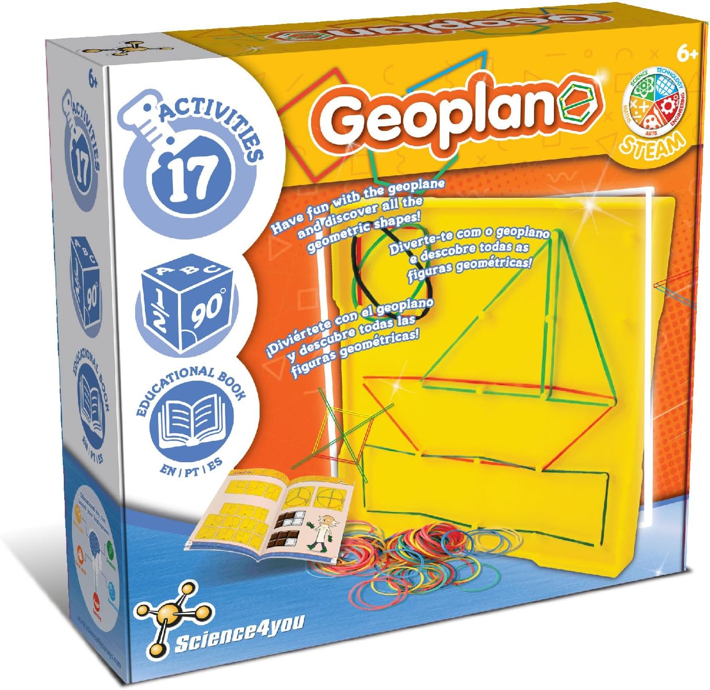 Science4you Geoboard with Rubber Bands - Montessori Educational Toy with 17 Activities for Kids - Ideal Geometry Kit with Geometric Shapes and Maths Games - School Toy for Kids Ages 6 7 8 9 10+