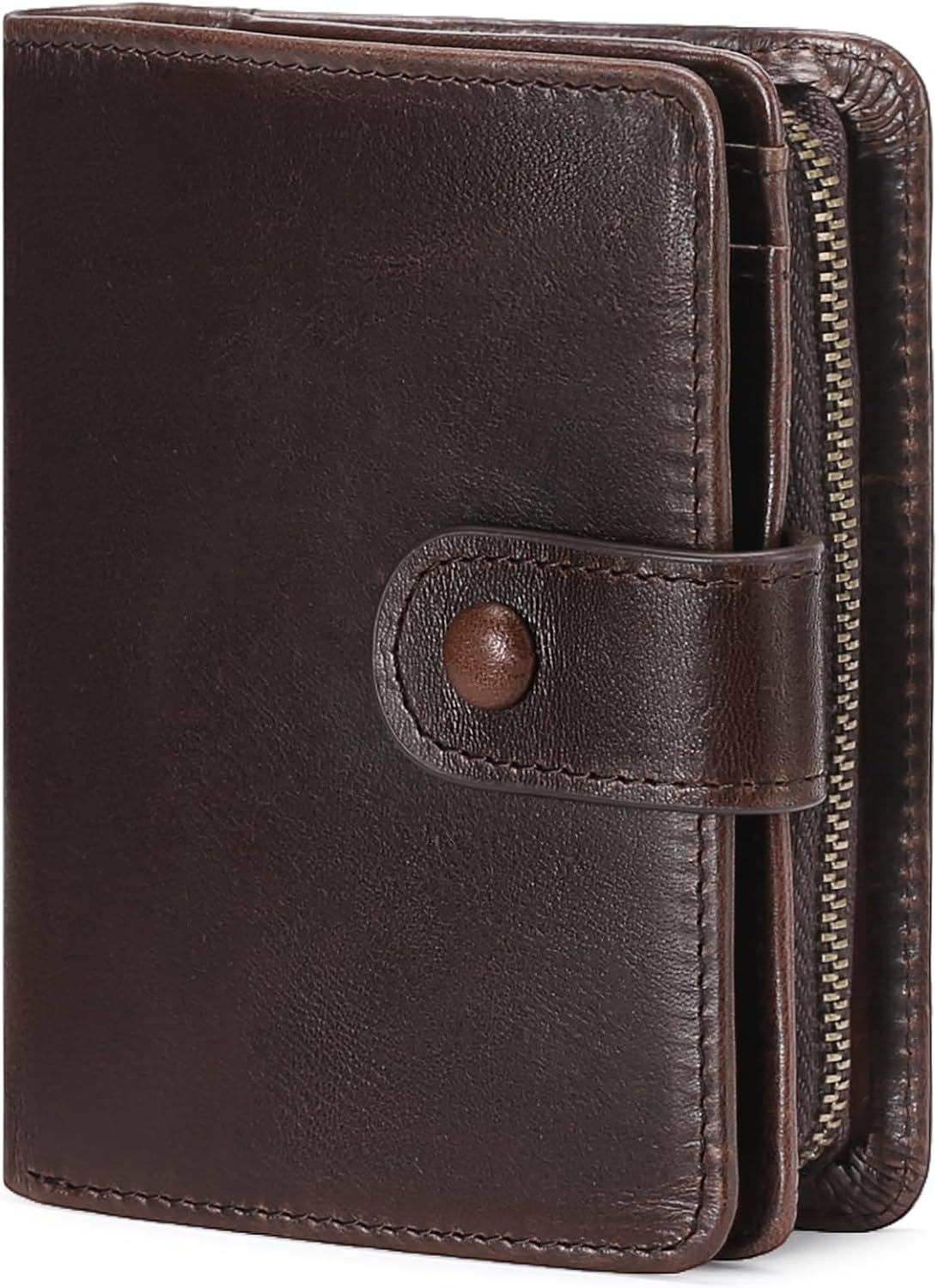 GOIACII Wallets for Men RIFD Blocking Leather Bifold Wallet with ID Window 11 Card Holders 2 Banknote Compartments and Large Zip Coin Pocket